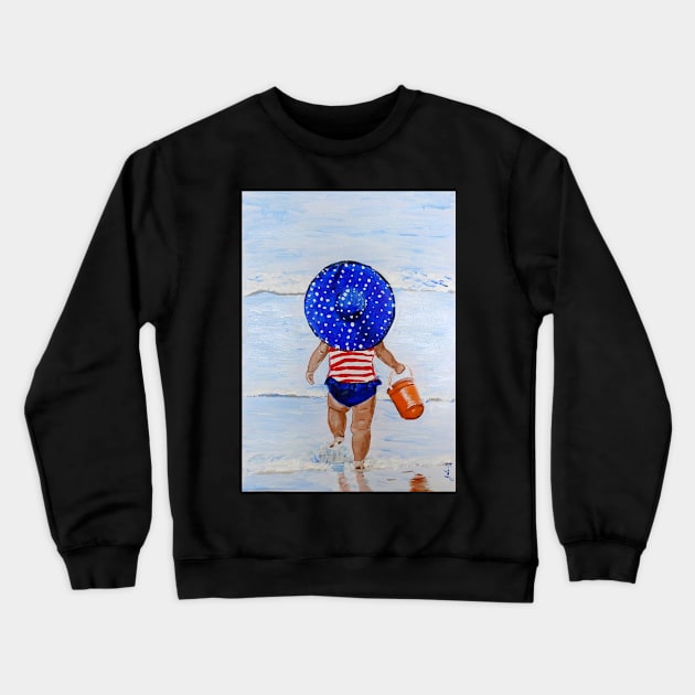 Beach Belle #2 - Little Girl on Beach Crewneck Sweatshirt by Krusty